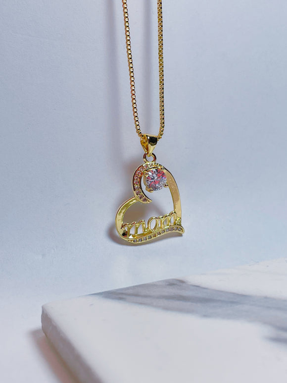 Mom With Heart Necklace