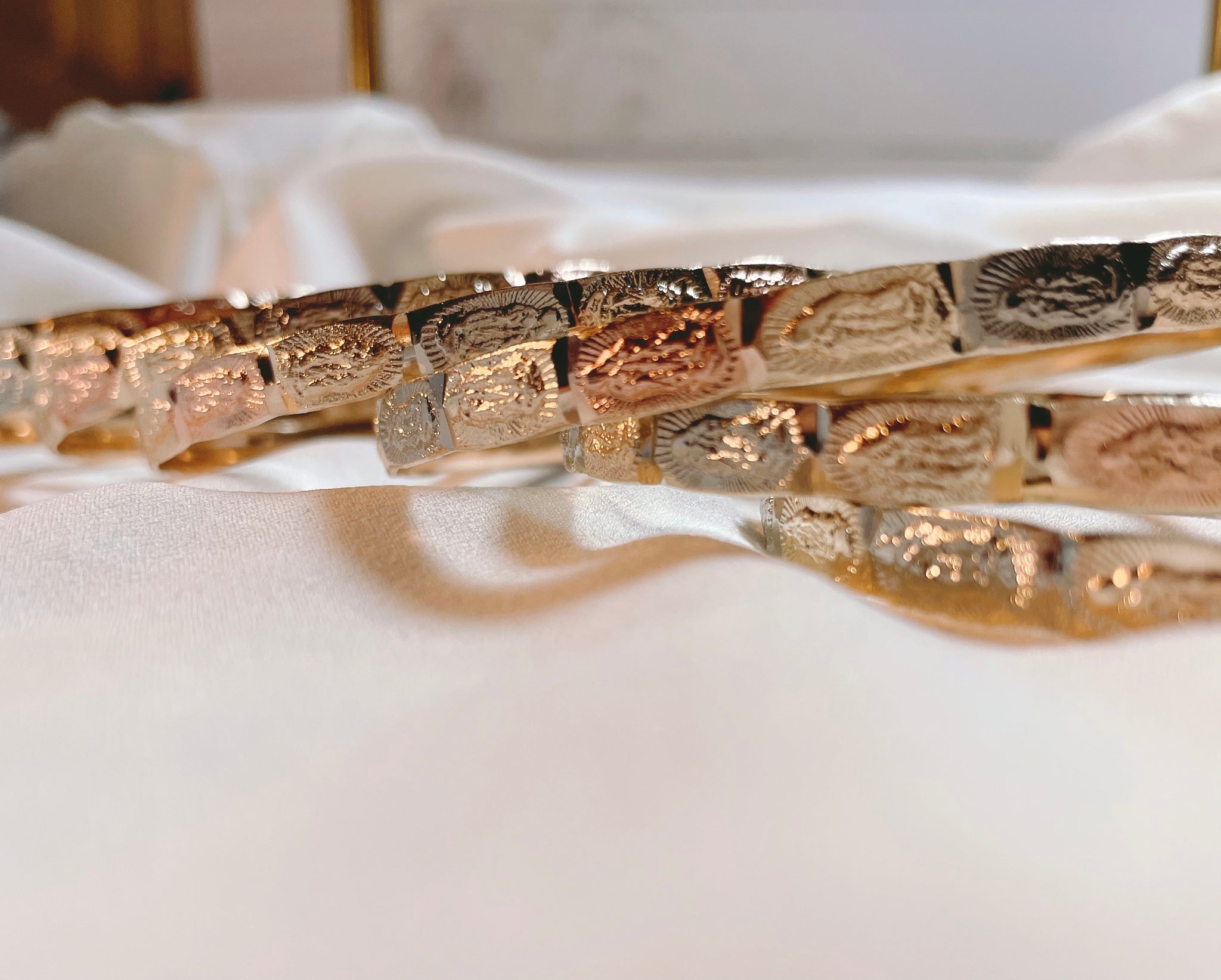 Gold Plated Tri-Color Semanario Bangle Bracelets Pulsera Semanario Tres  Colores – Fran & Co. Jewelry Inc.