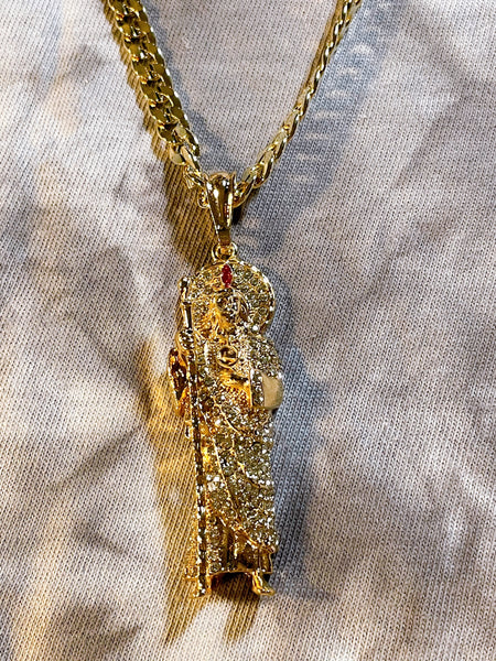 10k Yellow Gold San Judas Pendant with Colored CZ's – TAMAYO GOLD LLC