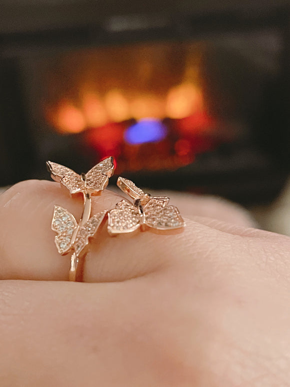 3D Rose Gold Butterfly Ring